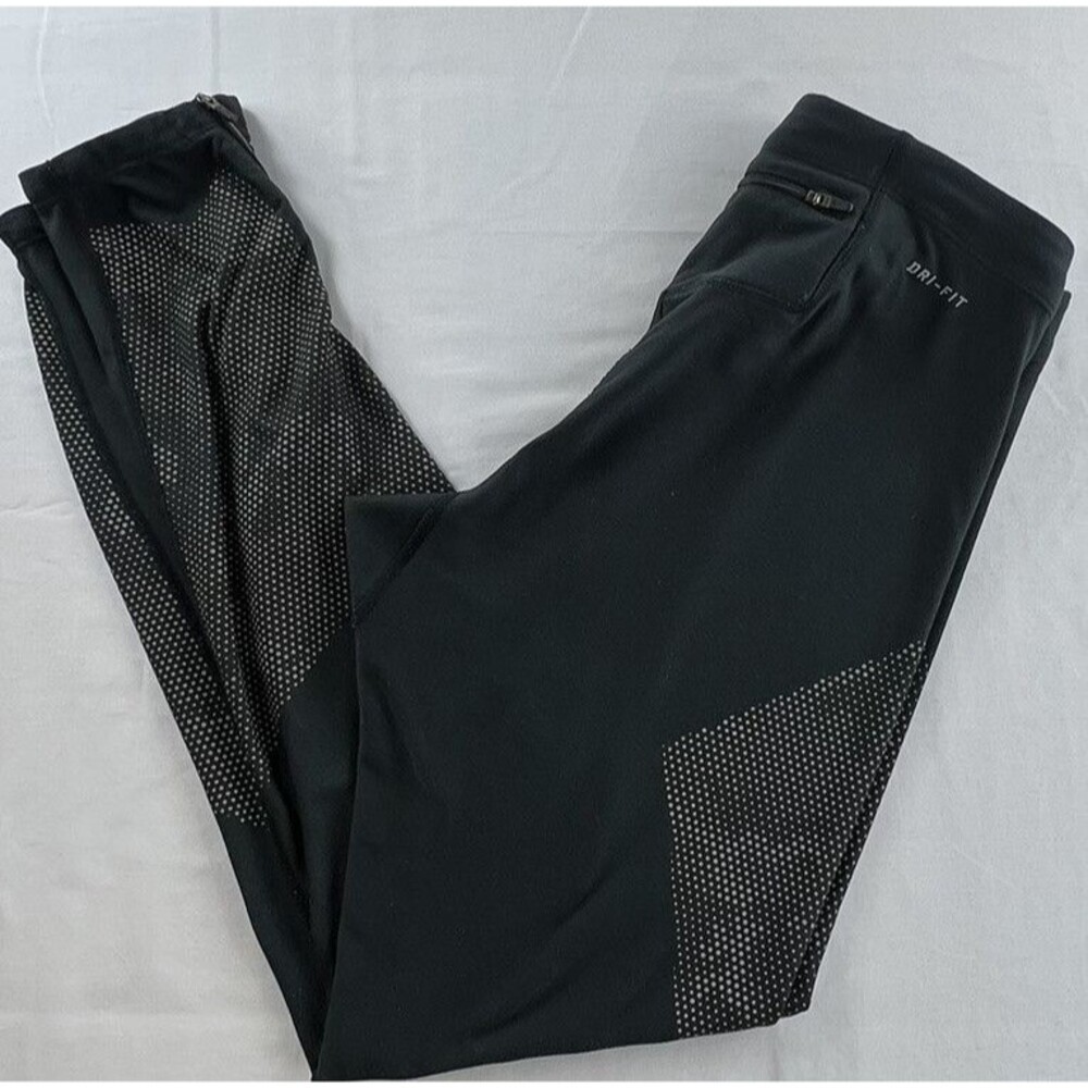 Nike Womens Dri-Fit Black White Pullon Drawstring Athletic Workout Pants Size L